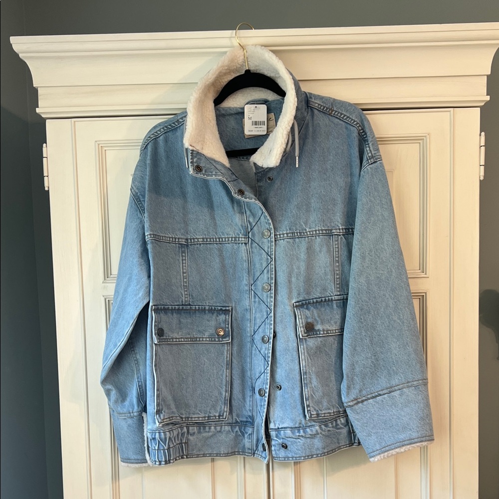 We The Free Blue Jean Jacket with White Sherpa Lining